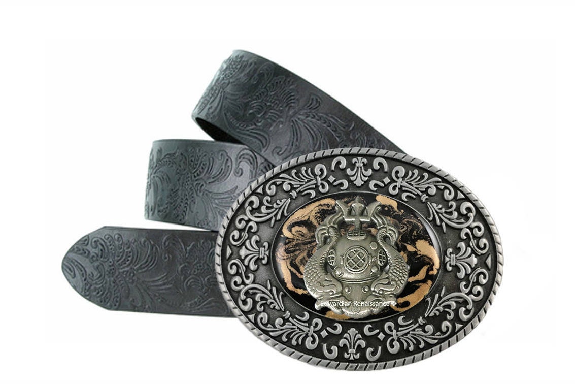 Deep Sea Diver Belt Buckle Inlaid in Hand Painted Glossy