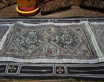 Hmong Vintage Textile, Tribal Indigo Batik, Hand Dyed, Embroidered Folk Art