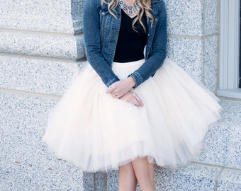 Clarisa - Champagne Tulle Skirt, Ivory Tulle Skirt, Puffy Princess Tutu, Midi Tulle Skirt, Adult Tutu, Plus Size Tutu, Bridal Skirt