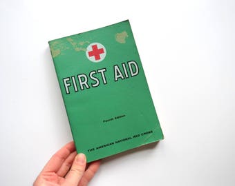 Vintage First Aid Book // 1966 Fourth Edition Illustrated American Red Cross Medical Guide Mid Century Retro Bookshelf Decor Graphics