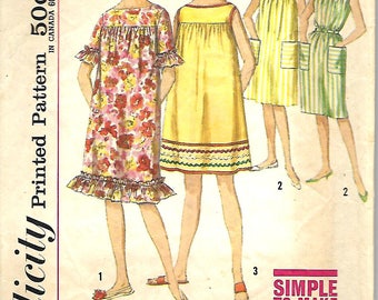 1960's Simplicity 4512 Misses Muu Muu or Dress and Beach Dress Pattern, Size 12, Bust 32