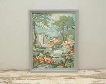 Vintage Paint by Number Painting Swans