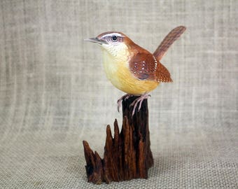 Carolina Wren Bird Wood Carving, Hand Carved Bird, Bird Sculpture, Wildlife Art, Bird Carving, Bird Figurine, Woodcarving By Mike Berlin