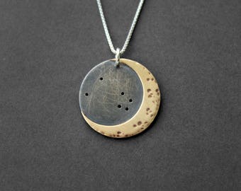 Handmade Silver Constellation Moon Necklace - Personalized Moon Star Necklace - Constellation Jewelry - Custom Necklace - Mixed Metal