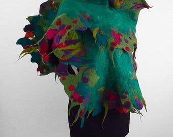 Felted Scarf MULTICOLOR SCARF Fairy Scarf Flower Wrap Nunofelt Scarf Flower Wrap Green Scarf Felt Nuno felt Silk floral shawl