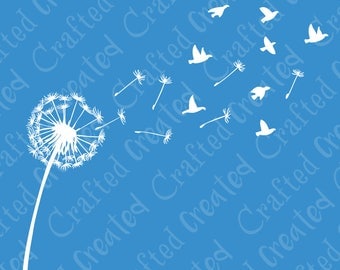 Dandelion vector, dandelion clipart, flower outline floral birds digital download svg, eps, ai, file