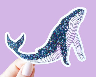 Vinyl Whale Sticker - Animal Sticker, Waterproof Sticker, Whale Art, Ocean Decal, Laptop Sticker, Art Sticker, Bumper Sticker