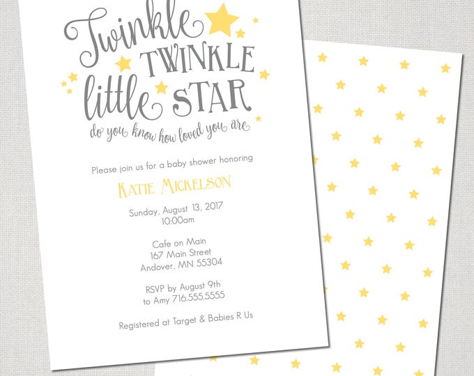 Twinkle Little Star Baby Shower Invitation  - Digital File