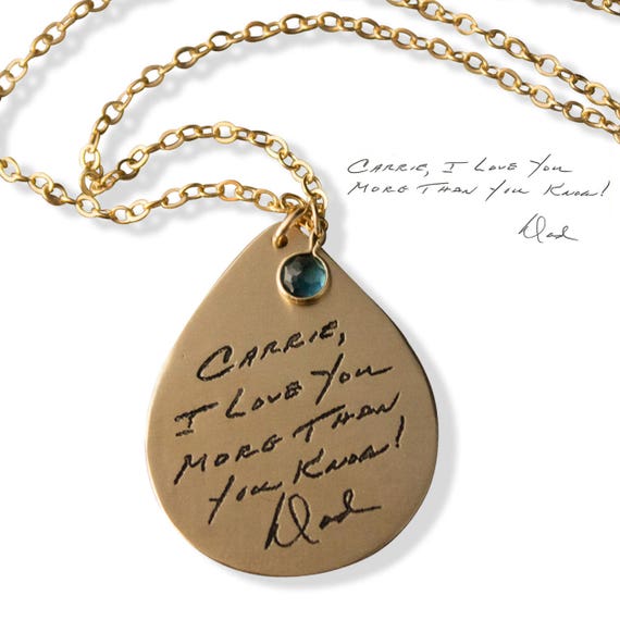 necklace handwriting personal Necklace Teardrop Handwriting Memorial Silver Sterling