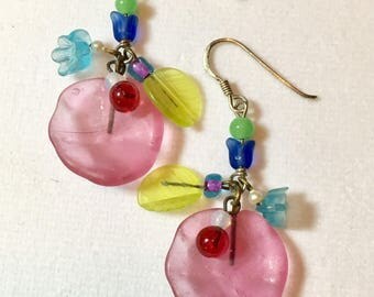 Antique Pink Glass LilyPad Earrings by Lucy Isaacs