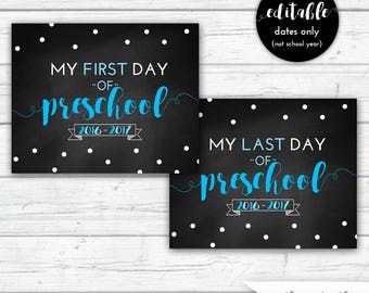 First Day of Preschool Sign, First Day of School, Last Day of Preschool, Boys, Back to School, Turquoise, INSTANT DOWNLOAD - Printable