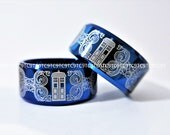 12MM, Free Engraving, Top Quality Tungsten Carbide Deep Ocean Blue High Polish Beveled Doctor Who Design