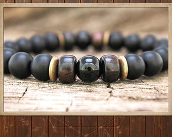 Men's Onyx Bracelet, Buddhist Mala, Men's Mala Bracelet, Obsidian Mala, Black Mala Bracelet, Men Black Onyx, Men's Black Bracelet, Yoga Gift