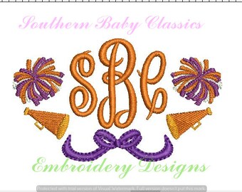 Cheer Cheerleader Megaphone Pom Pom Monogram Frame Bow Design File for Embroidery Machine Instant Download Girl Cute Fall Autumn
