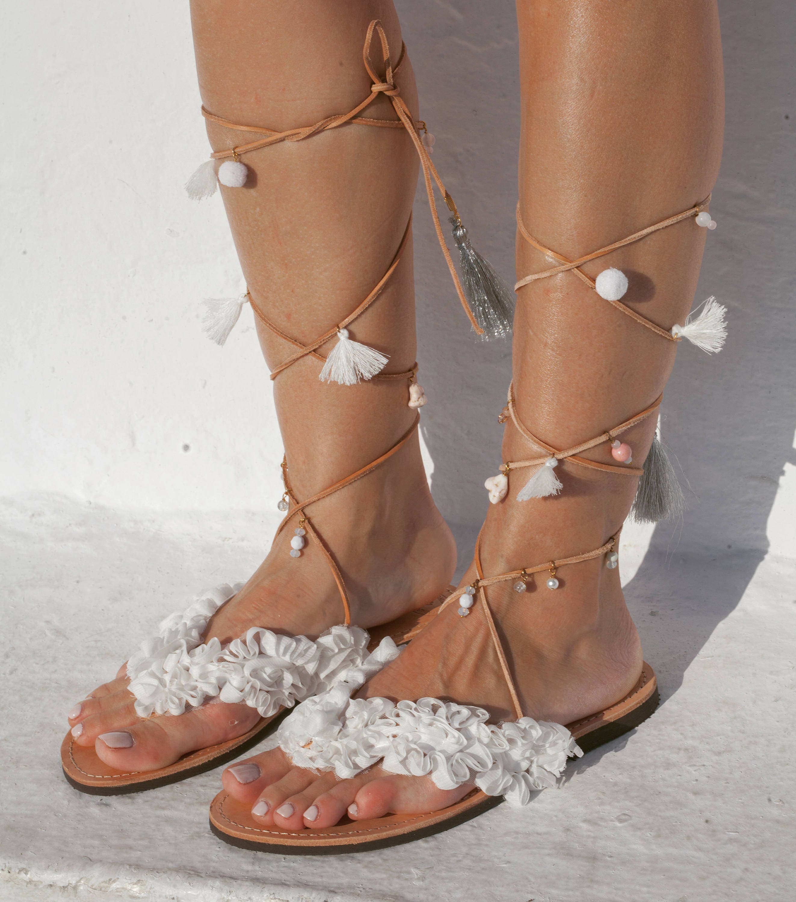 gladiator sandals with pearls