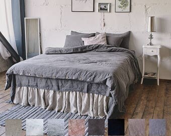 Linen DUVET COVER or SET includes one/two pillow cases. Vintage Style in Full Double Twin King Queen. 100% Pure Linen Stone Washed by Len.Ok