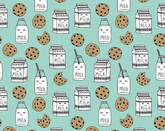 Mint Nursery Fabric Milk & Cookies Quilting Fabric by the Yard Cotton Fabric Organic Cotton Knit Food Fabric Childrens Fabric 4898221