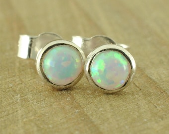 White Black Blue Opal Sterling Silver Stud Post Earrings Dainty October Birthstone Gift Simple Bridesmaids Wedding Everyday Jewellery Women