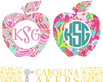 Monogrammed Apple Decal - Apple Decal - Monogram Decal - Yeti Decal - Car Decal - Window Decal - Teacher Decal - Education Decal
