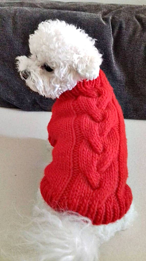 Red Dog Sweater Puppy Sweater Pet Clothing Hand Knit Dog