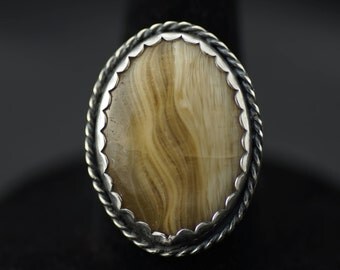 Unique Banded Onyx Ring US Size 6.5