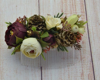 Birthday/gift Bridal hair comb Ivory brown hair accessories Ivory comb Flower girl Wedding comb Bridal comb Flower hair Winter wedding hair