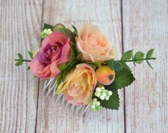 Gift/for/flower girl comb Flower comb Wedding hair piece Bridal hair comb Autumn wedding hair accessories Bridal comb Wedding comb Rose comb