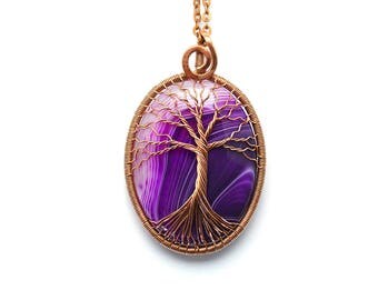 Tree-of-Life Pendant • Tree of life jewelry • Tree of life copper • Wire tree of life • Agate pendant • Wire tree necklace • Gift for her