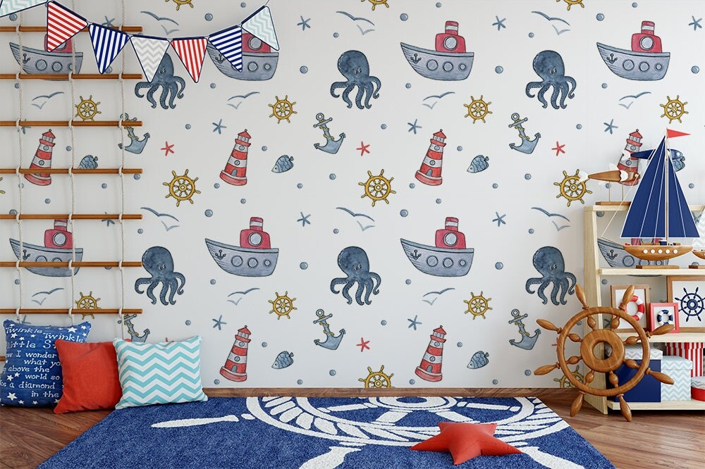 Nautical Decor Nursery Wallpaper Nautical Theme Coastal