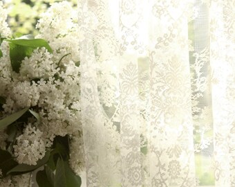 ESTÉE' Classical Patterned Off white or Ivory Colored W116" Full Lenght French Net Lace Curtain Sale By the Yard or Made To Order