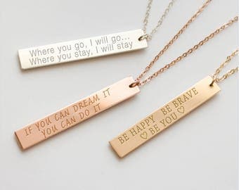 Quote Necklace, Custom Quote Necklace, Quote Jewelry, Inspirational jewelry, Vertical bar necklace, Motivational Jewelry, Inspiring• NBV38x6