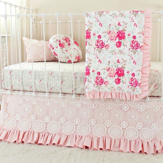 Pink Floral Crib Bedding Set Vintage Chic Roses Baby Girl