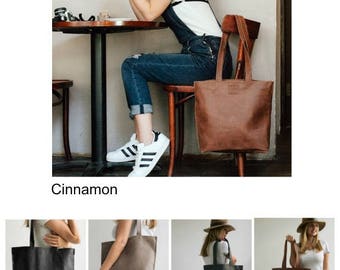 Brown Leather Tote, Leather Tote Bag, Handmade Leather Bag, Tote Bag With ZipperAllTheWAY, Woman Leather Bag, Personalized Bag, Shoulder Bag