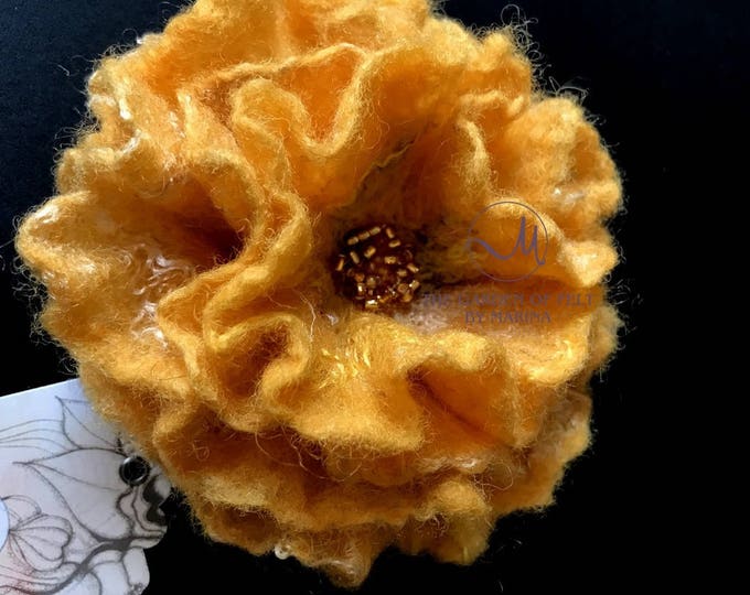 Yellow Felt Brooch, Felted Flower Brooch, Wool Accessories, Felted Pins, Handmade Wool Brooch, Flower Wool Jewellery, Gift For Women,