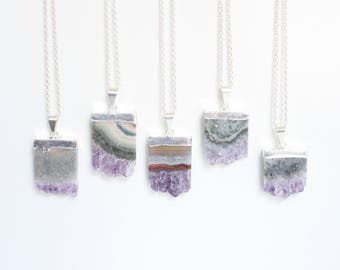Amethyst Necklace, Stone Necklace, Amethyst Geode, Boho Jewelry, Summer Jewelry Trend, Raw Amethyst, Amethyst Slice, Boho Chic