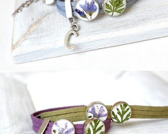 Personalized bracelet women gift Personalized jewelry initial jewelry Flower bracelet girl Couples bracelet Blue bracelet Purple bracelet