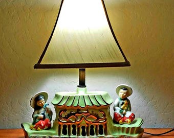 Vintage TV Lamp - 1950's Mid Century Asian - New Shade Hardware Wiring