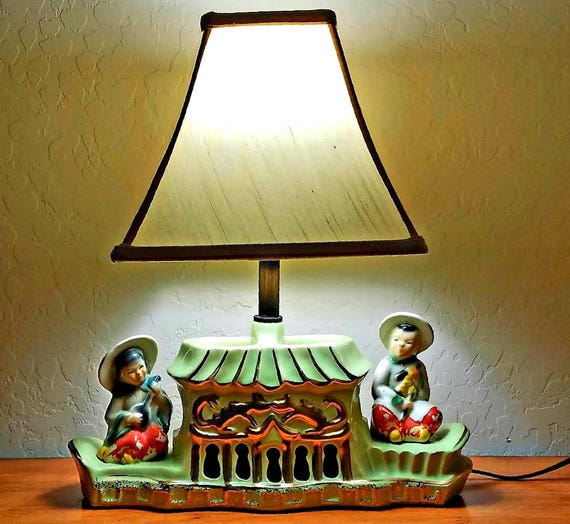 Vintage TV Lamp 1950's Mid Century Asian New Shade