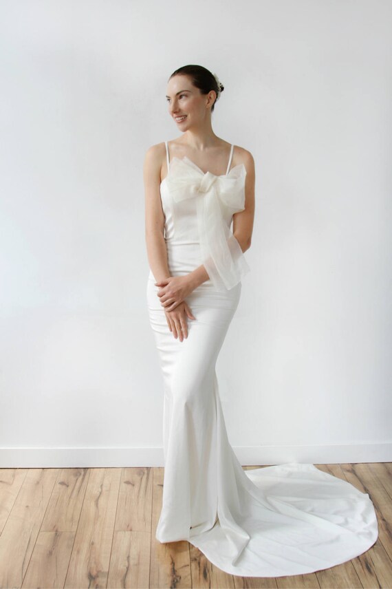 Slim Fitting Silk with Silk Organza Bow Mermaid Wedding Dress