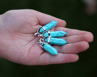 TURQUOISE CRYSTAL PENDANT: Turquoise Healing Crystal Pendant, Turquoise Healing Stone Pendant, Turquoise Point Crystal Pendant, Hexagonal