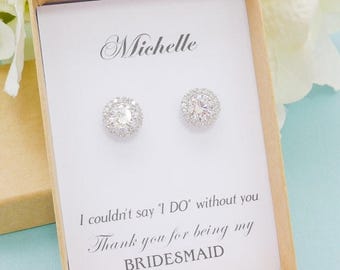 SALE Personalized Bridesmaid Gift, Bridesmaid Jewelry Set, Bridesmaid Round Stud Earrings, Wedding Jewelry, Bridal Earrings, Mother of Bride
