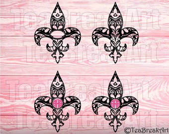 Zentangle Fleur de Lis v2 Monogram Frames Cutting Files SVG PNG EPS ClipArt Instant Download iron on heat transfer shirt decal flower 554C