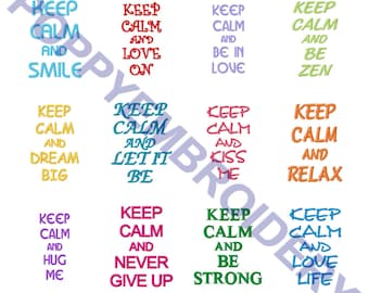 keep CALM text designs for embroidery machine / texte motifs pour broderie machine / INSTANT DOWNLOAD