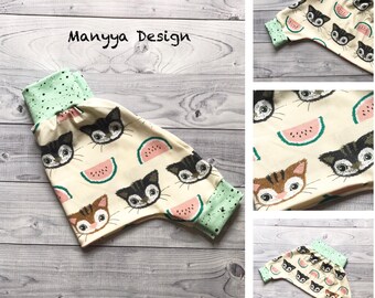 Baby Pants - Organic Baby Harems - Organic Baby Clothes - Cat Baby Pants - Cat Baby Clothes - Baby Shower Gift - Baby Boy Pants