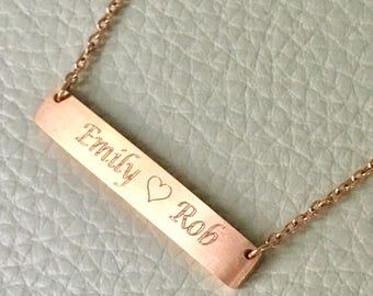 Name Bar Necklace, Name Necklace, Personalized Necklace, Rose Gold Necklace, Bridesmaid Gift, Initial Bar Necklace, Bar Necklace