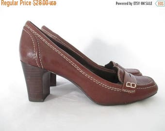 90's Chunky Heeled Loafers Brown Leather Loafers Vintage High Heeled Loafers Bandolino Leather Shoes