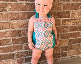 Pre order teal aztec romper