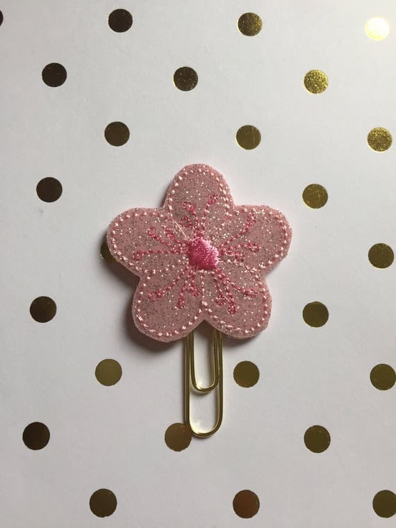 Pink glitter cherry blossom planner Clip/Planner Clip/Bookmark. Flower planner clip