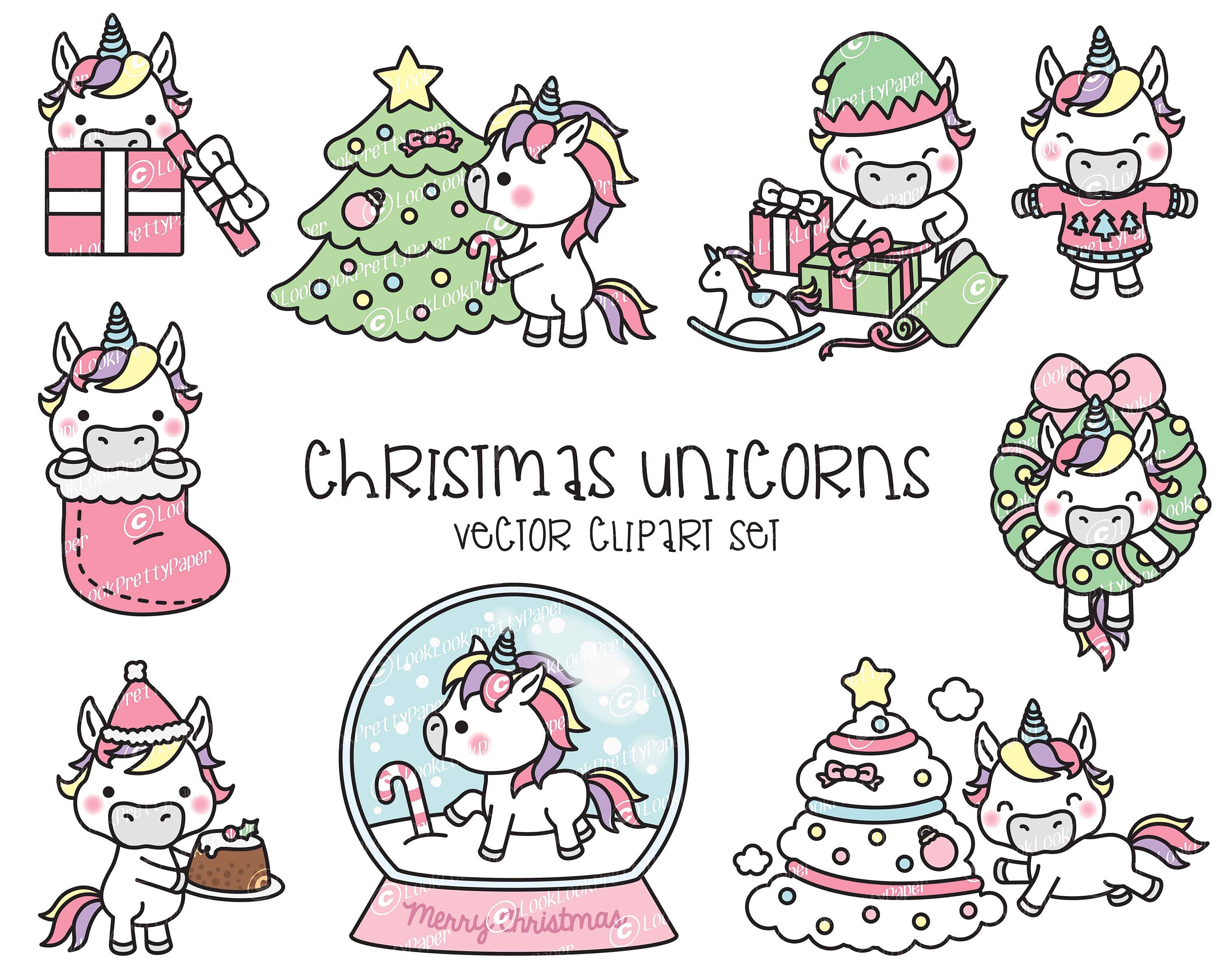 Premium Vector Clipart Kawaii Christmas Unicorns Cute