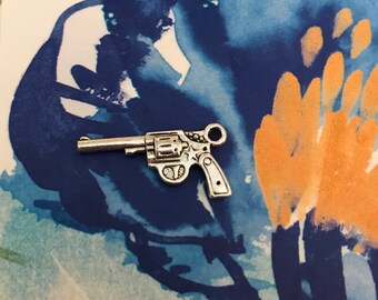 10 Silver Tone Pistol Gun Charms
